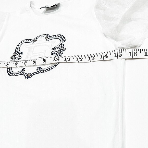 Ermanno Scervino Junior  White “E” Princess T Shirt With Tulle Sleeves Size XL - Picture 5 of 9